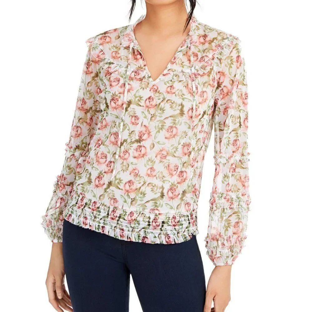 NEW! INC Floral Printed Peasant Blouse size Large